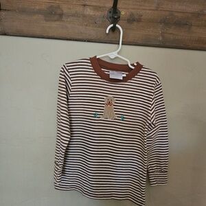 Little English Labrador Appliqué Striped Shirt
